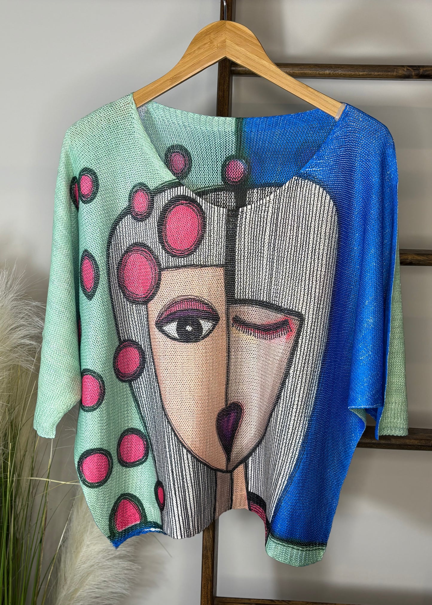 Popic Blue Printed Knit Sweater