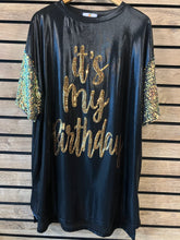 Load image into Gallery viewer, Foil Mini B-DAY Sequin Sleeve Shirt Dress
