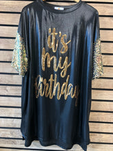Load image into Gallery viewer, Foil Mini B-DAY Sequin Sleeve Shirt Dress
