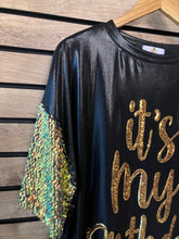 Load image into Gallery viewer, Foil Mini B-DAY Sequin Sleeve Shirt Dress
